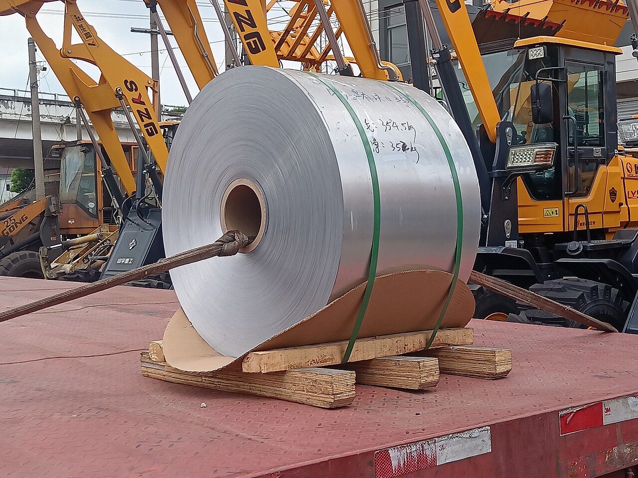 Steel coils loaded on a truck deck